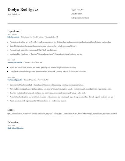 Safe Technician Resume