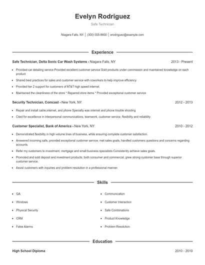 Safe Technician Resume