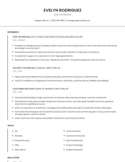 Safe Technician Resume