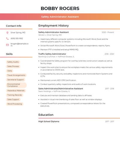Safety Administrator Assistant Resume