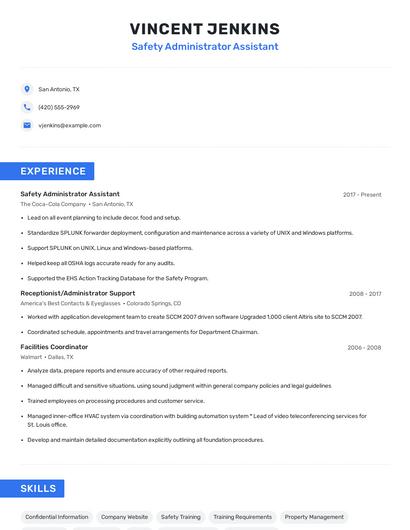 Safety Administrator Assistant Resume