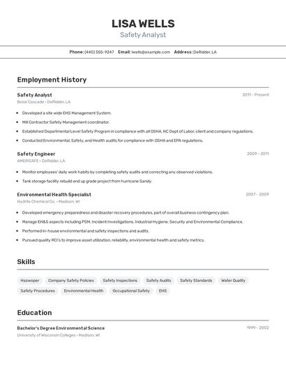 Safety Analyst Resume