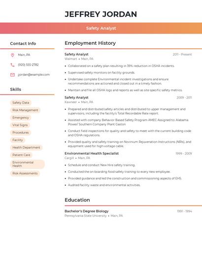 Safety Analyst Resume