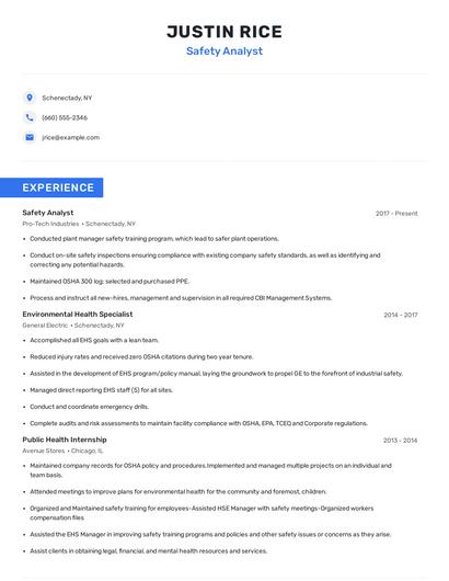 Safety Analyst Resume