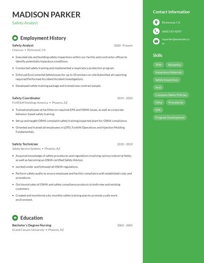 Safety Analyst Resume