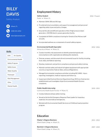Safety Analyst Resume