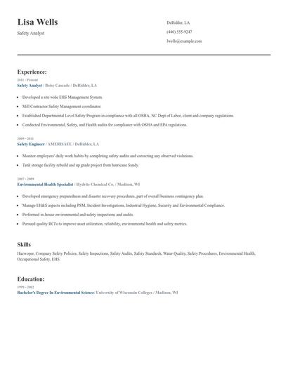 Safety Analyst Resume