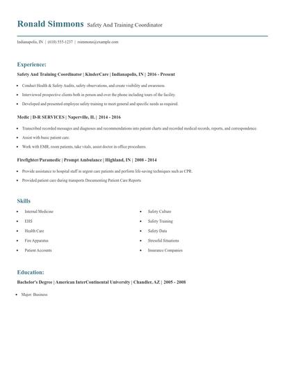 Safety And Training Coordinator Resume