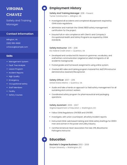 Safety And Training Manager Resume