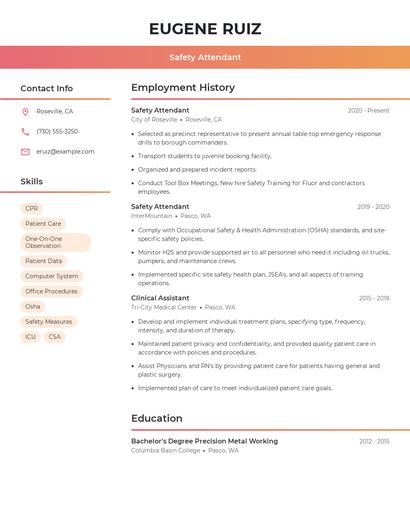 Safety Attendant Resume