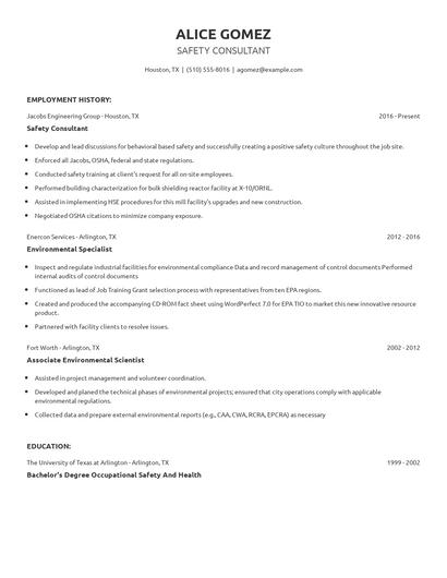 Safety Consultant Resume