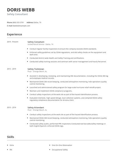 Safety Consultant Resume