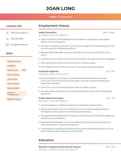 Safety Consultant Resume