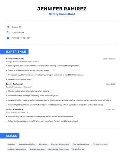 Safety Consultant Resume