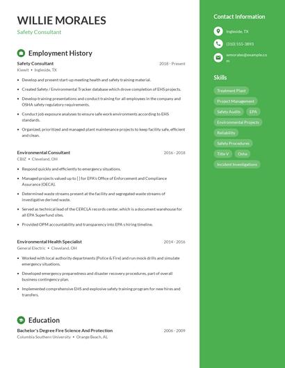 Safety Consultant Resume