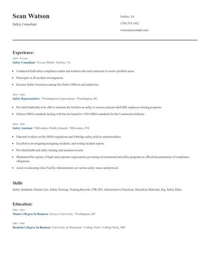 Safety Consultant Resume