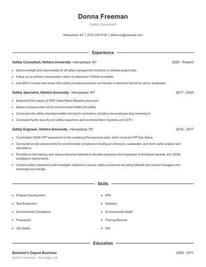 Safety Consultant Resume