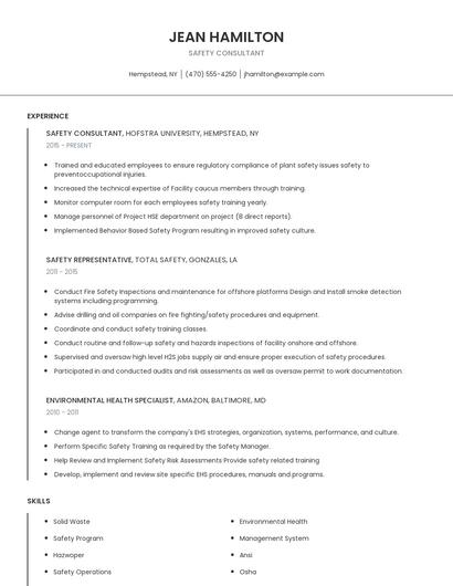 Safety Consultant Resume