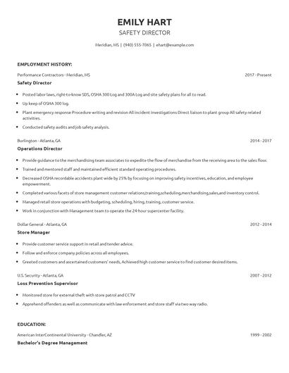 Safety Director Resume