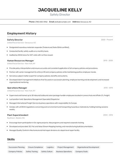 Safety Director Resume