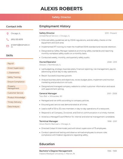 Safety Director Resume