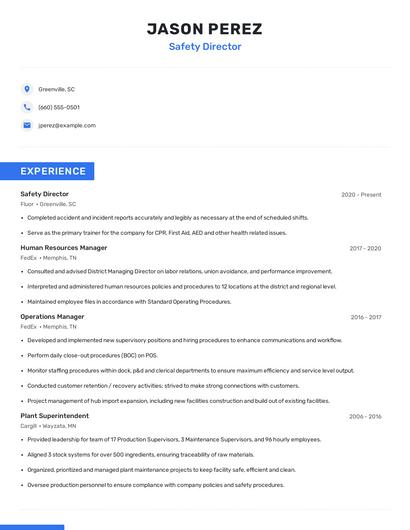 Safety Director Resume