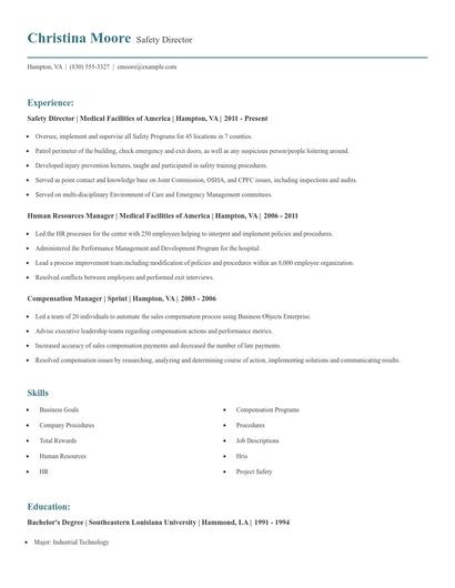 Safety Director Resume