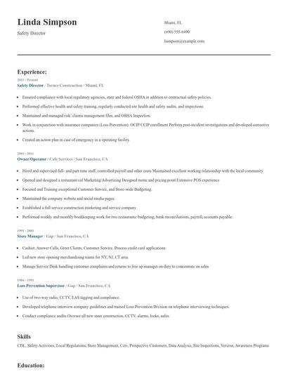 Safety Director Resume