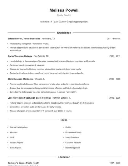 Safety Director Resume