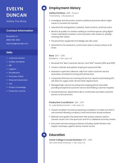 Safety Fire Boss Resume