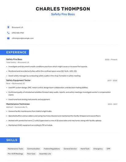 Safety Fire Boss Resume