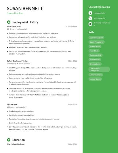 Safety Fire Boss Resume
