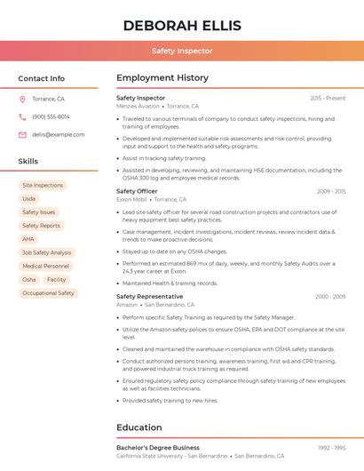 Safety Inspector Resume