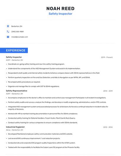 Safety Inspector Resume