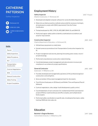 Safety Inspector Resume