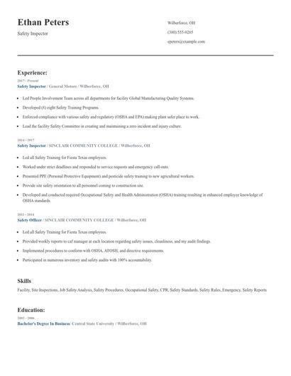 Safety Inspector Resume