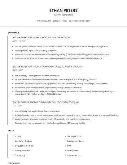 Safety Inspector Resume
