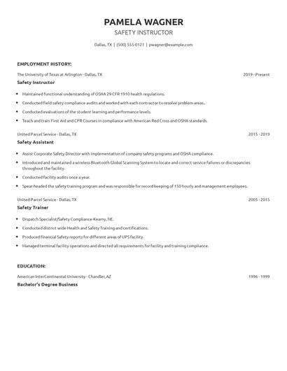 Safety Instructor Resume