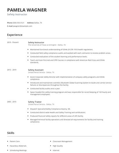 Safety Instructor Resume
