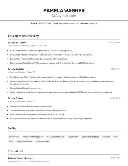 Safety Instructor Resume