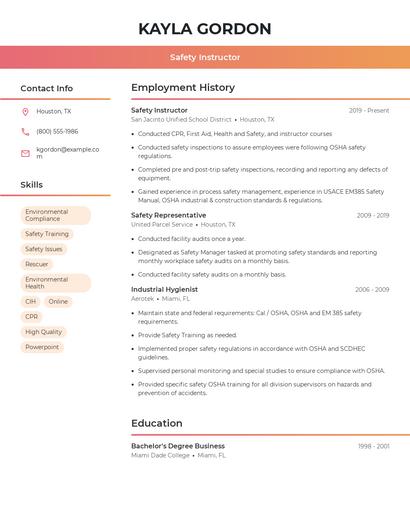 Safety Instructor Resume