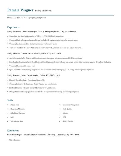Safety Instructor Resume