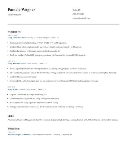 Safety Instructor Resume