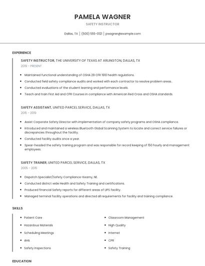 Safety Instructor Resume
