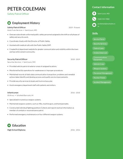 Safety Patrol Officer Resume