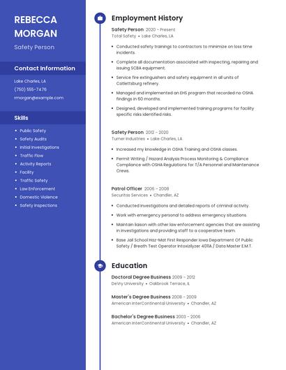 Safety Person Resume