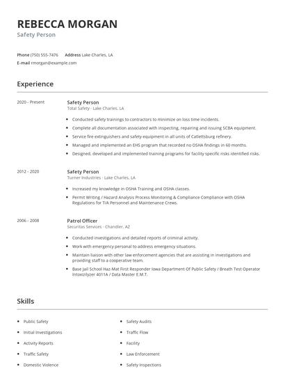 Safety Person Resume