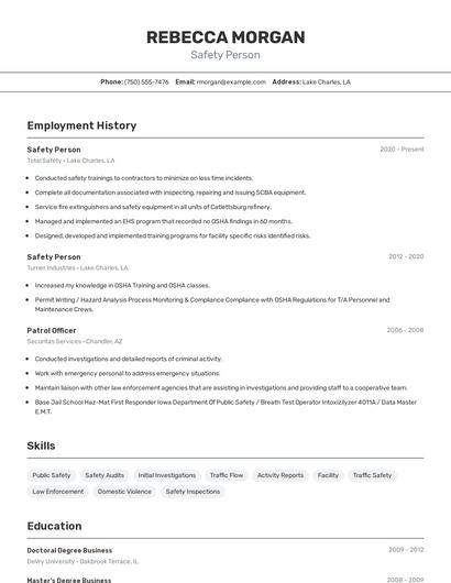 Safety Person Resume