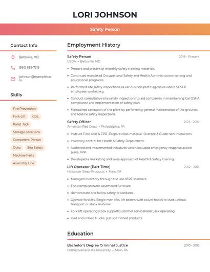 Safety Person Resume