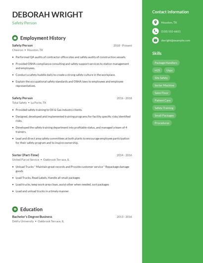 Safety Person Resume